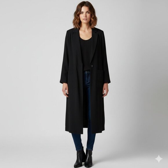 Aritzia Wilfred Free Long Blazer Trench Coat Jacket Lightweight Black Satin S - Picture 1 of 13